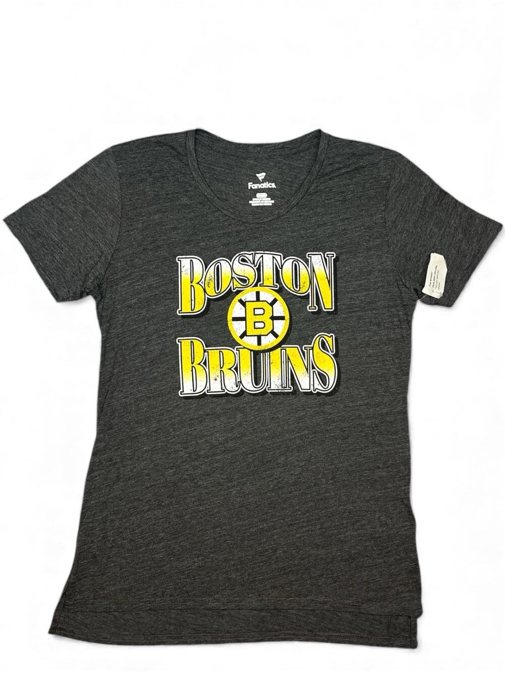 Boston Bruins Fanatics Women's T-Shirt Medium Gray Distressed Logo NHL Hockey